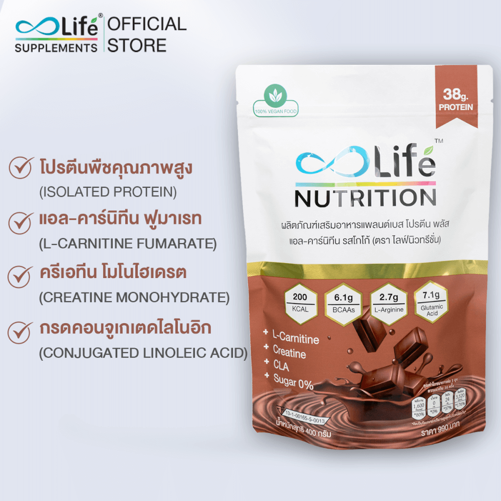 ไลฟ์ นิวทรีชั่น แพลนต์เบส โปรตีน พลัส แอล-คาร์นิทีน รสโกโก้ 400 กรัม